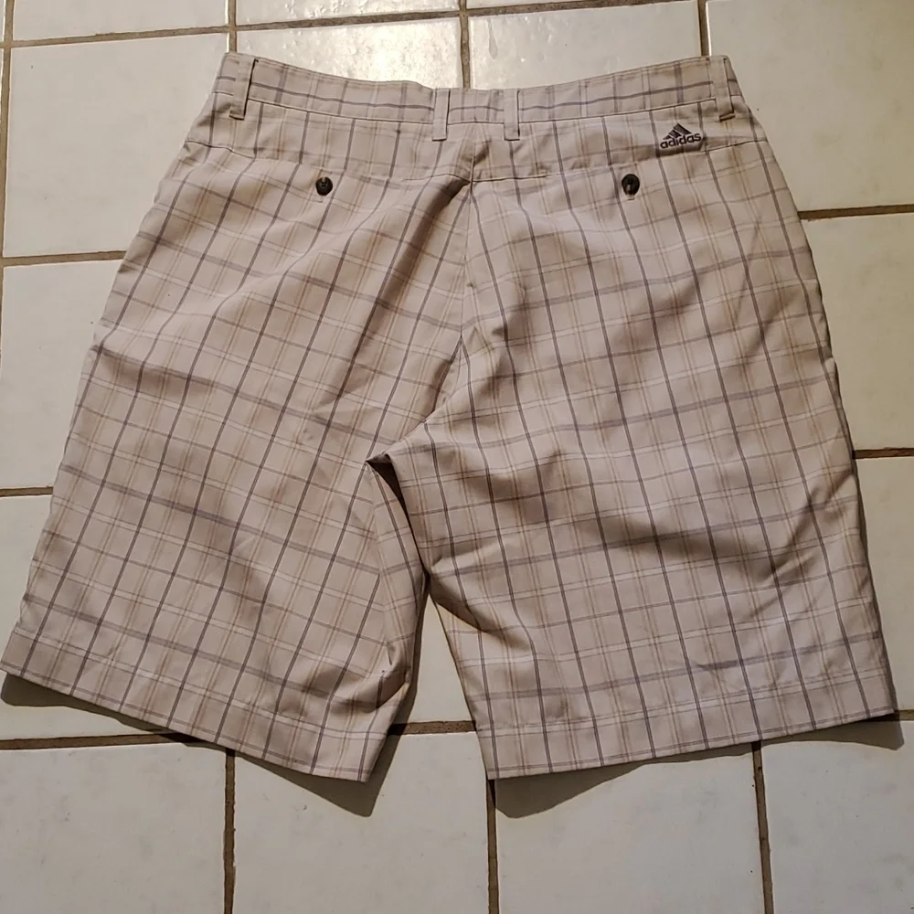 Adidas Shorts Mens Size 36 Golf Plaid Bermuda Tan